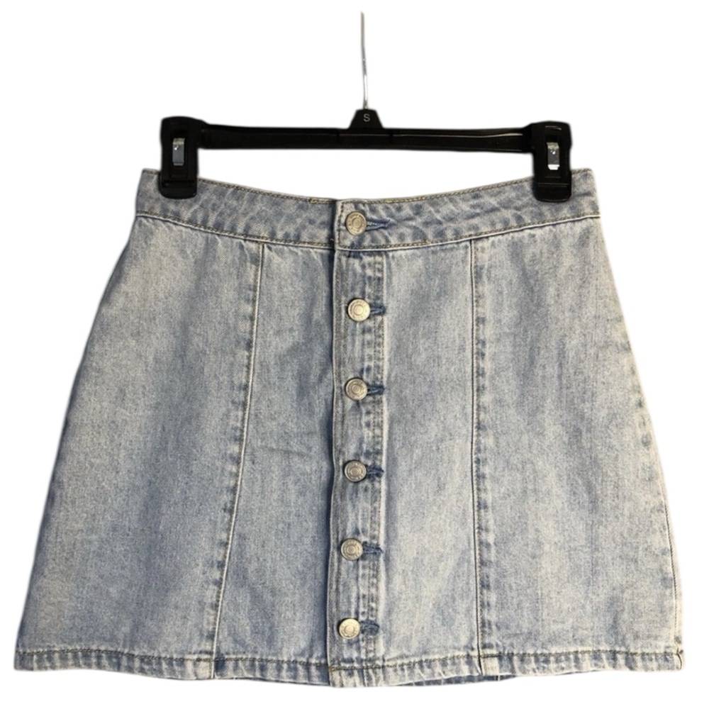 PACSUN Button Up Mini Jean Skirt Womens Size 26 Light Wash Blue Denim